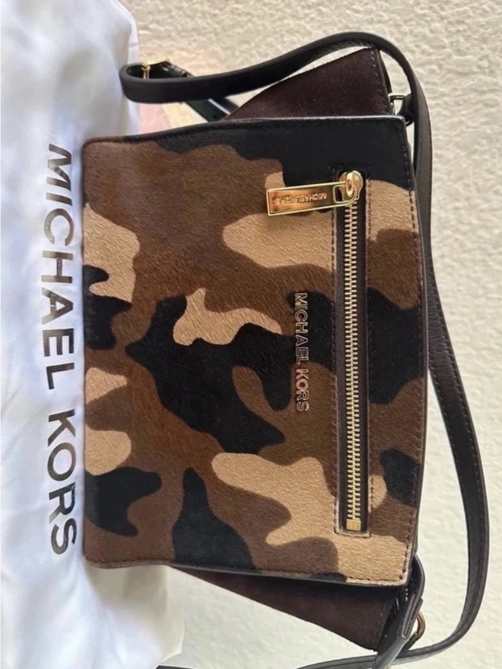NWT Michael Kors Sophie Genuine Haircalf Camouflage Crossbody Bag